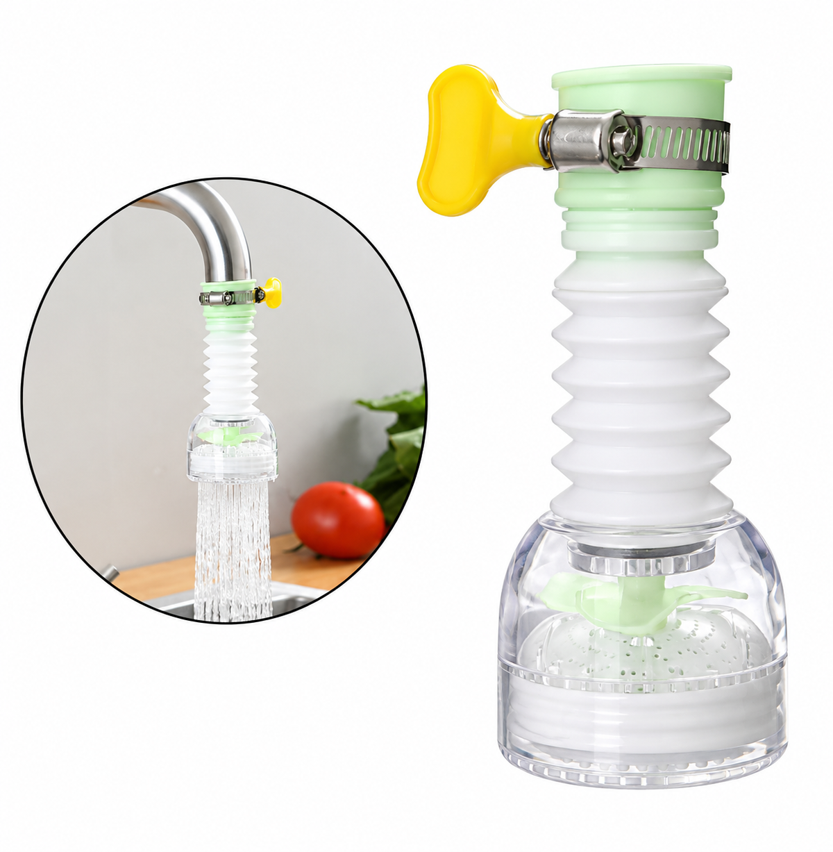 Flexible Faucet Extender with Splash-Reducing Aerator