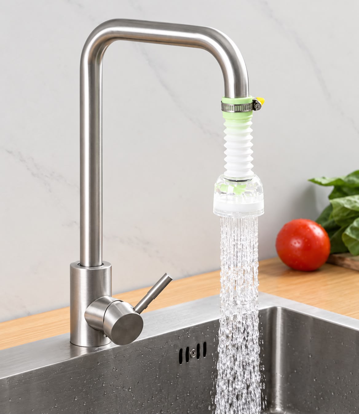 Flexible Faucet Extender with Splash-Reducing Aerator